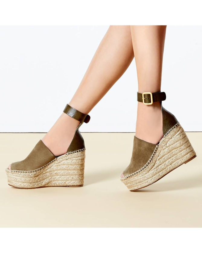 Chloé Suede & Leather Espadrille Wedge Sandals Shoes Post