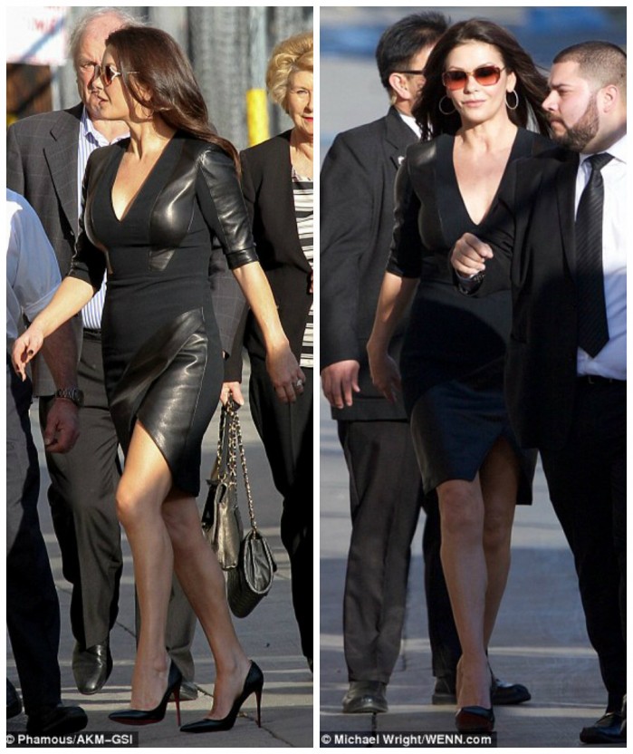 Catherine ZetaJones in a chic outfit wearing a pair of Christian