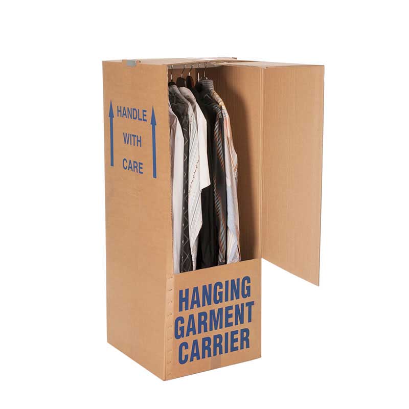 Temporary carton wardrobe with rail Acopia