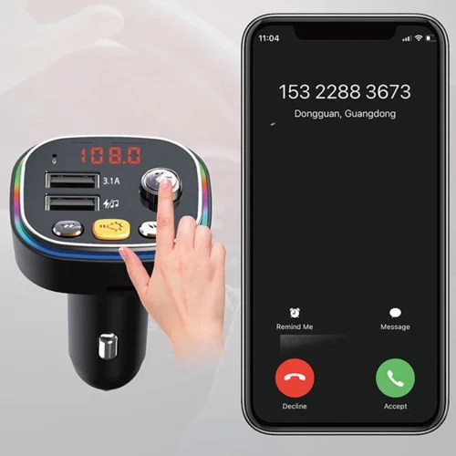 Handsfree Bluetooth MP3 Player Dual USB Fast Car Charger - Apogee indigo