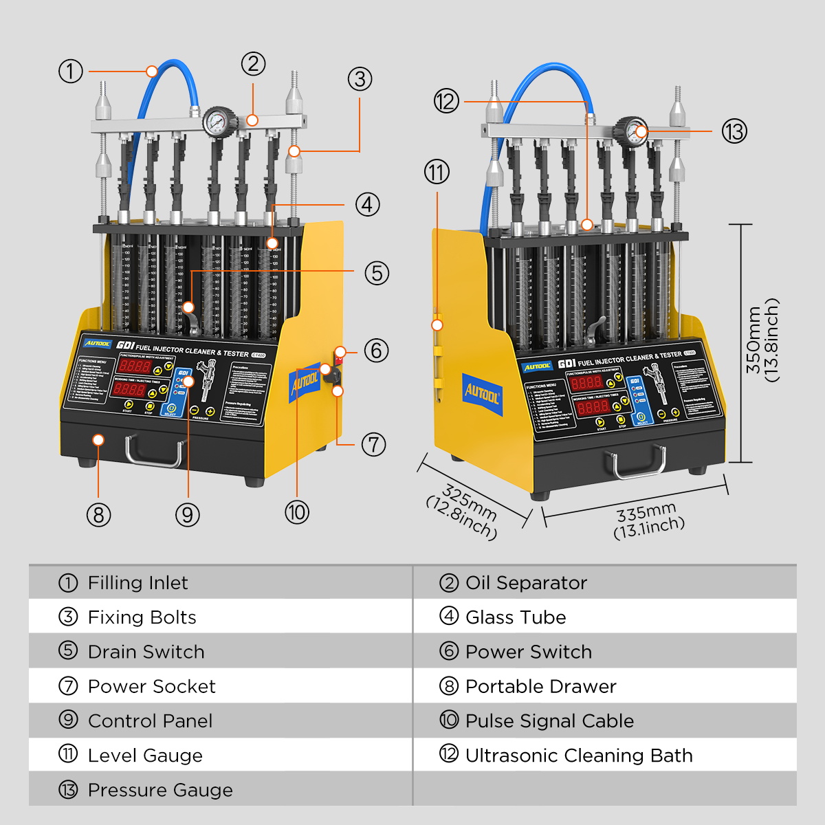 AUTOOL CT400 GDI Fuel Injector Tester & Cleaner Machine 6 Cylinders for