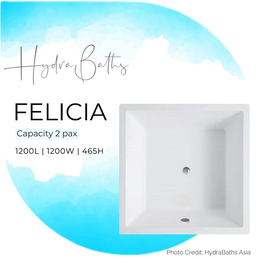 Hydrabath FELICIA Acrylic Builtin Square Bathtub Two Pax Premium Tub