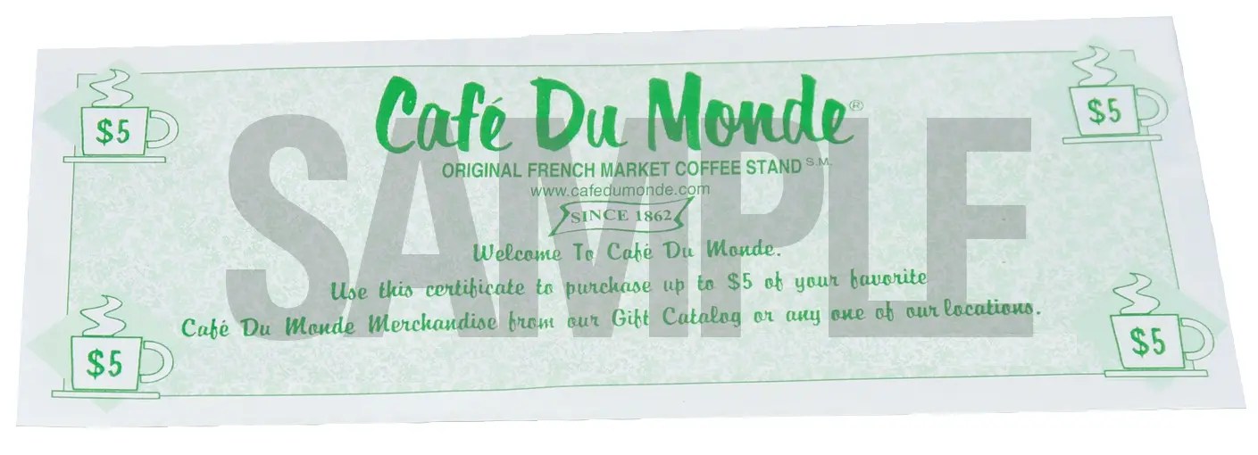Café Du Monde Gift Certificates Cafe Du Monde New Orleans