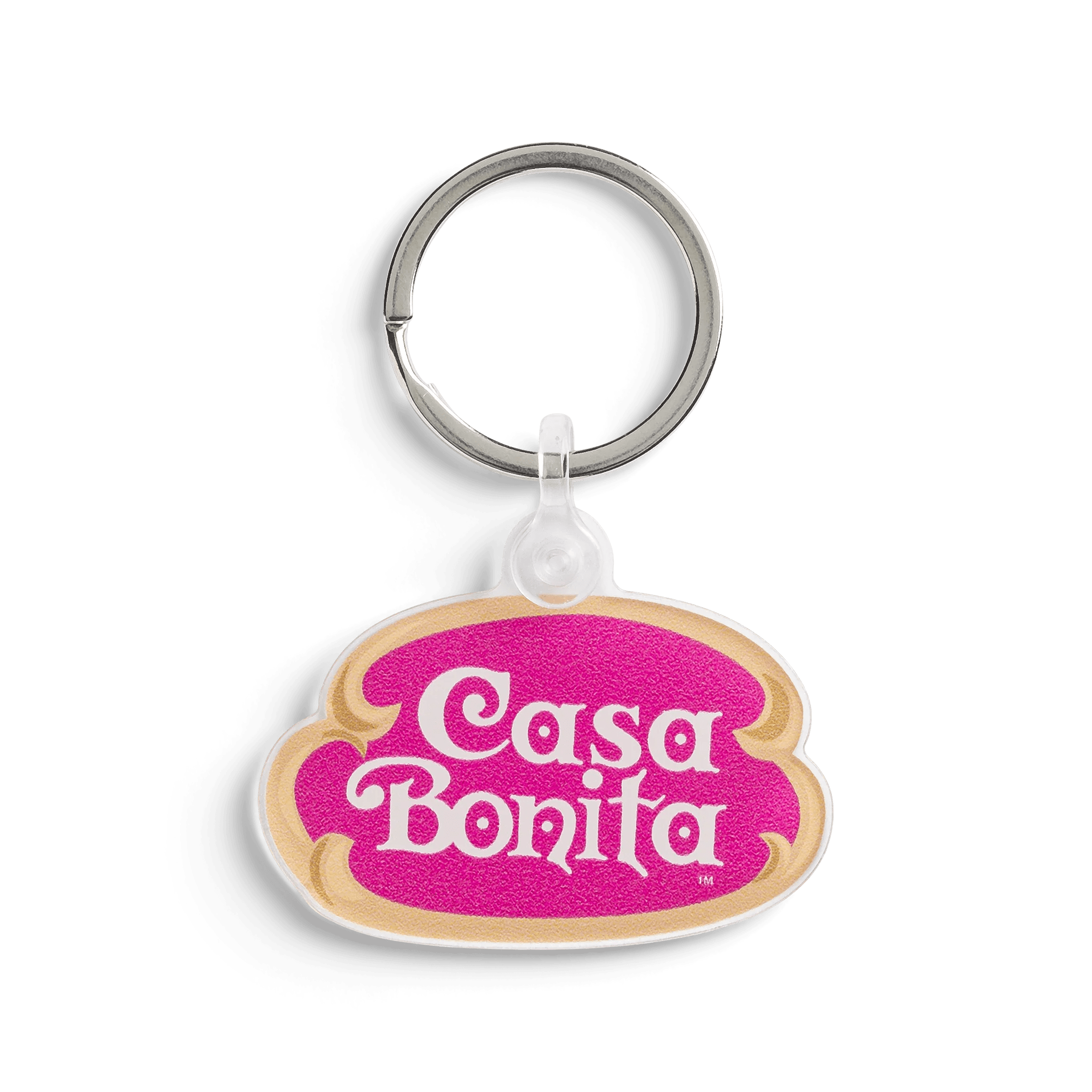Casa Bonita Pink Scroll Crest Keychain