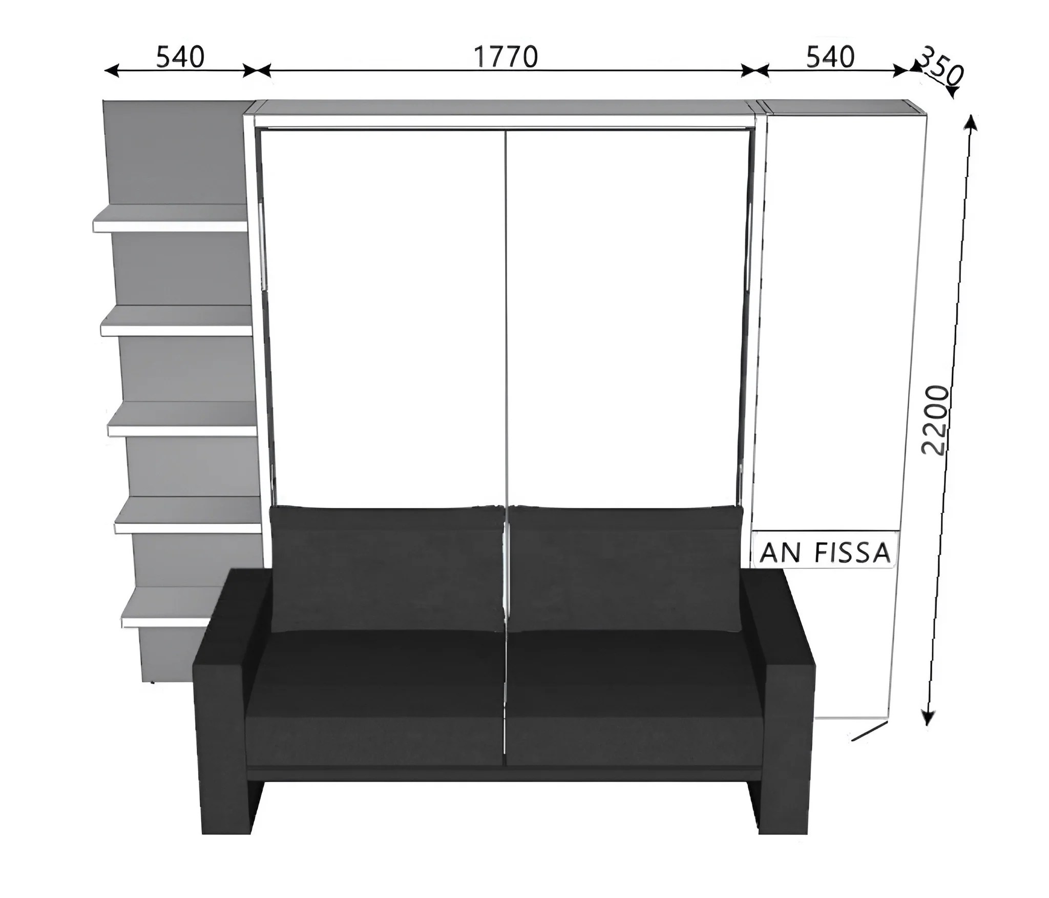 Penelope 2 sofa next wall bed for 160 x 198 x 18 cm mattress compact.lv