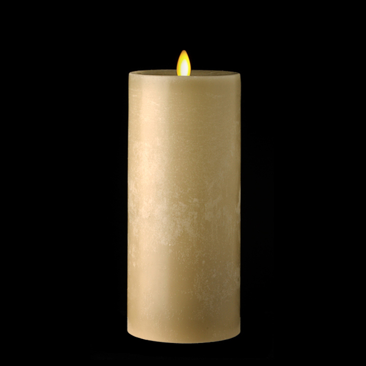 Moving Flame Taupe Chalky Pillar Candles Shop at Destry Darr Designs.