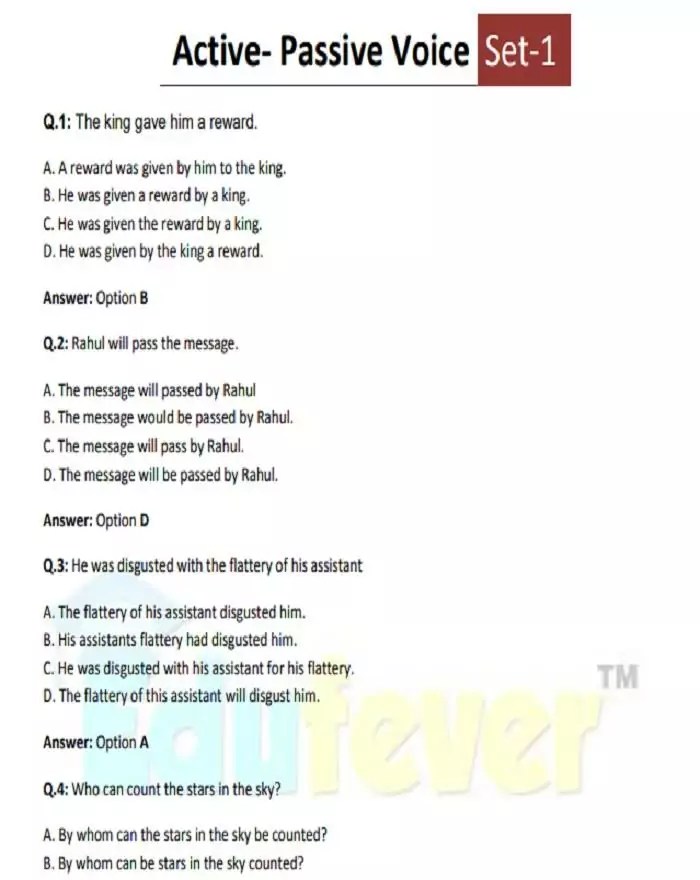 Download Free English Comprehension Active & Passive
