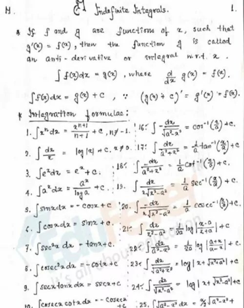 Indefinite Integration Hand Written Note for JEE Mains & Advanced