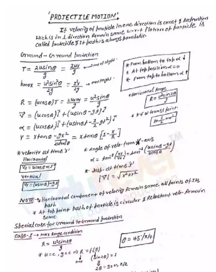 Projectile Motion1 Hand Written Notes for JEE Mains