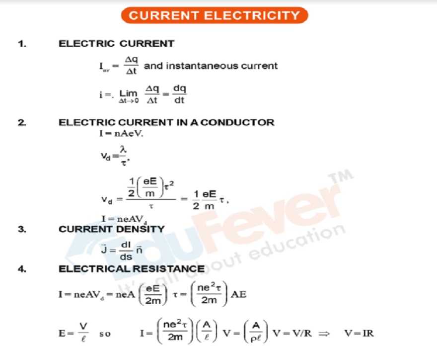Class 12 Physics Current Electricity Revision Notes