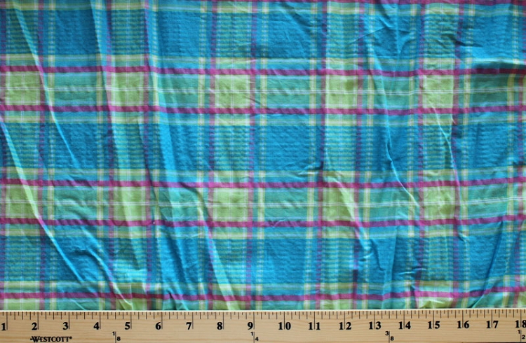 PreSmocked Sundress Plaid Blue Green Tiered Ruffle Band Shirred