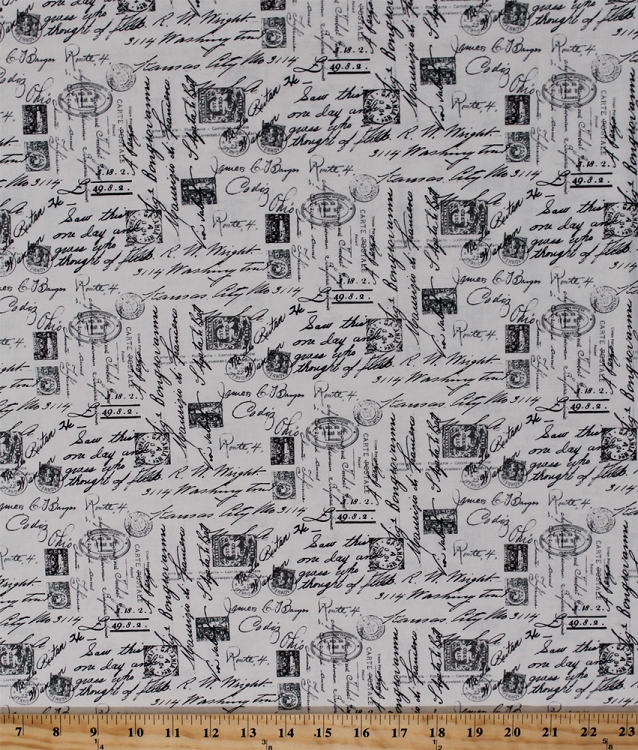 Cotton French Script Words Lingo Paris France Handwriting Letters Postage Penmanship Cotton