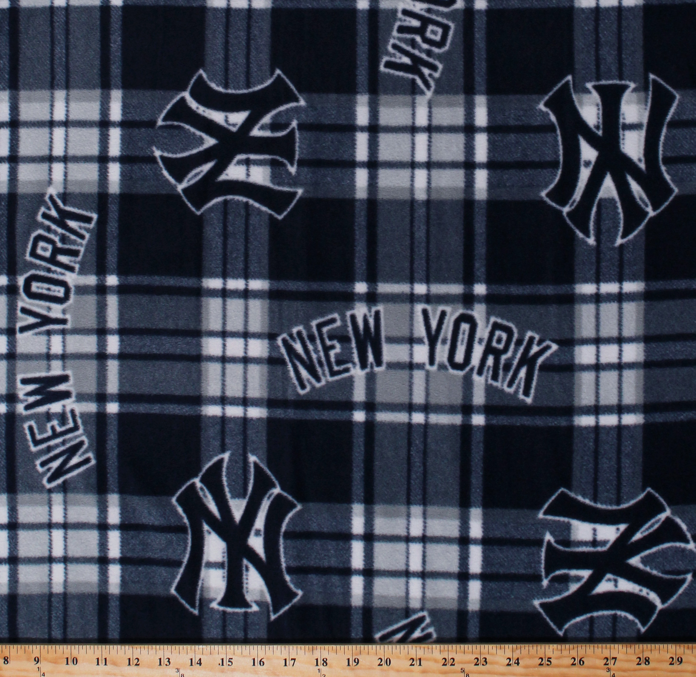 Fleece New York Yankees MLB Baseball Plaid Fleece Fabric Print by the