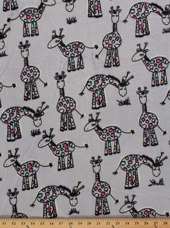 Micro Plush MinkLike Cuddle Feel Gray Multi Giraffe Giraffes Baby Blanket Fabric By the Yard