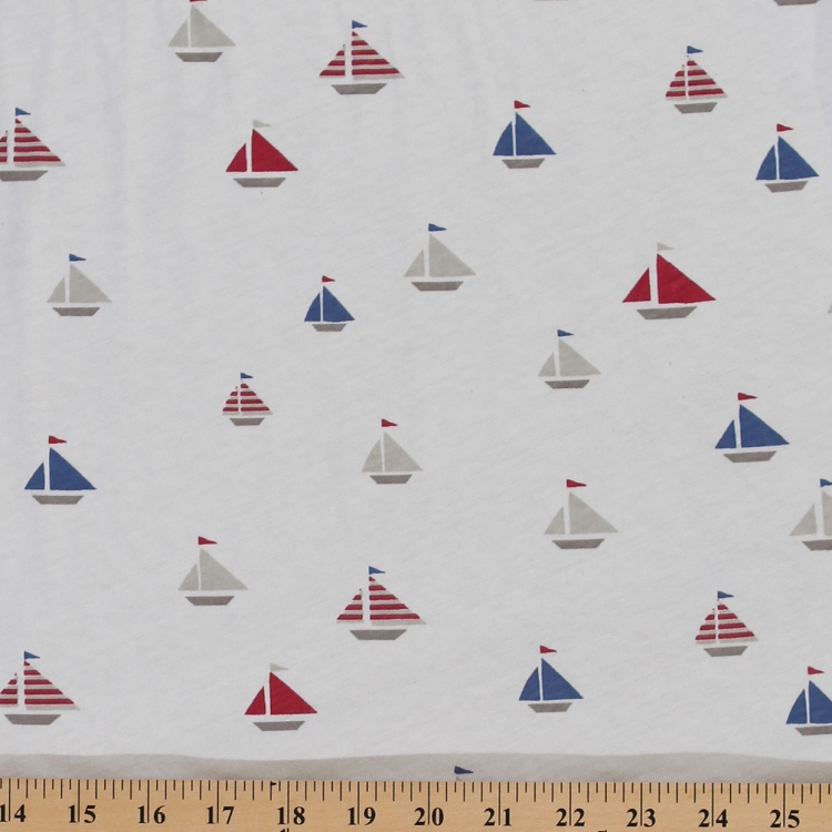 Cotton Jersey Knit Nautical Sail Boats Fabric by the Yard White (8757F6M)
