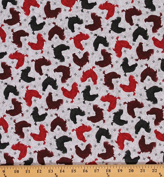 Cotton Quilting Treasures Chickens Red and Black Farmyard Animals Cotton Fabric Print by the
