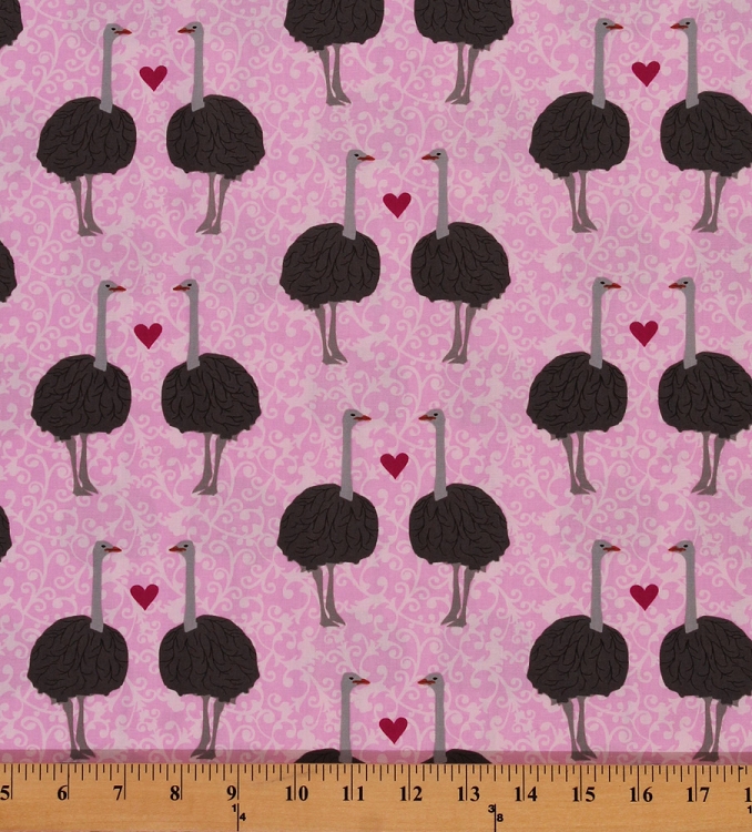 Cotton Robert Kaufman Olive the Ostrich Pink Cotton Fabric Print by the