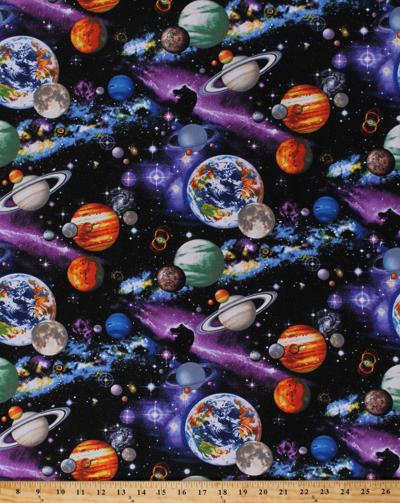 Cotton Universe Stars Moons Astronomy Cotton Fabric Print by the Yard RoyceC4117 Multi