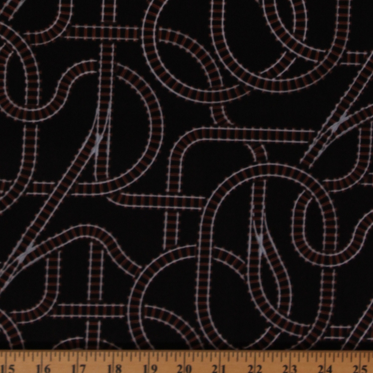 Cotton Black Railway Rail Road Tracks Train Cotton Fabric Print by Yard