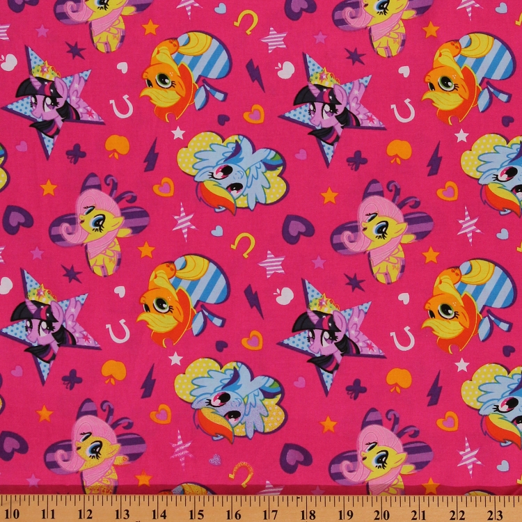 Cotton My Little Pony Cutie Toss Pink Horseshoe Hearts Cotton Fabric