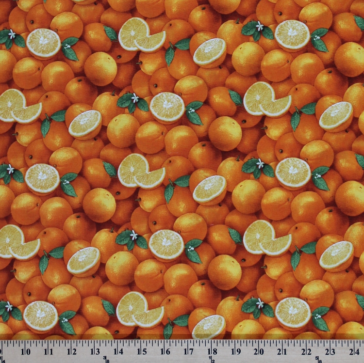 Cotton Food Festival Fresh Oranges Fruit Orange Cotton Fabric Print by