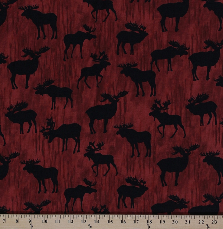 Cotton Moose Cabin Hunting Animals Cotton Fabric Print by the Yard
