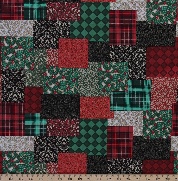 Cotton Christmas Elegance PatchworkLook Holiday Cotton Fabric Print by