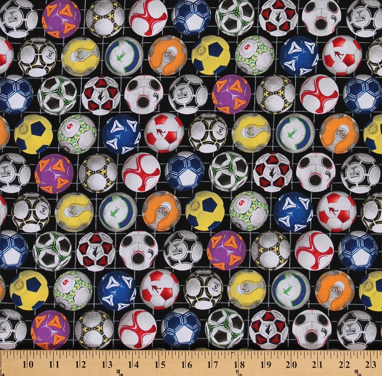 Cotton Sports Soccer Balls Ball Multi Color Cotton Fabric Print by the