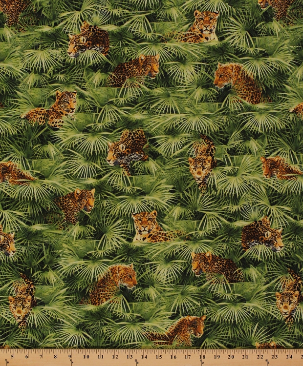 Cotton Jaguars Wildlife Wild Animals Jungle Cotton Fabric Print by the