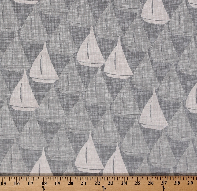Cotton Splash Sailboats Sailing Nautical Light Gray Cotton Fabric Print