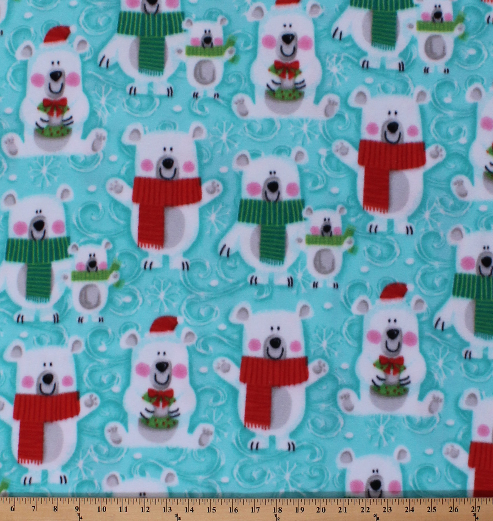 Fleece Polar Bears Animals Winter Christmas Holiday Snowflakes on Blue