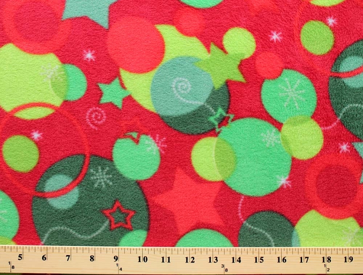 Fleece Christmas Snowflakes Ornaments Holiday Stars Green on Red Fleece