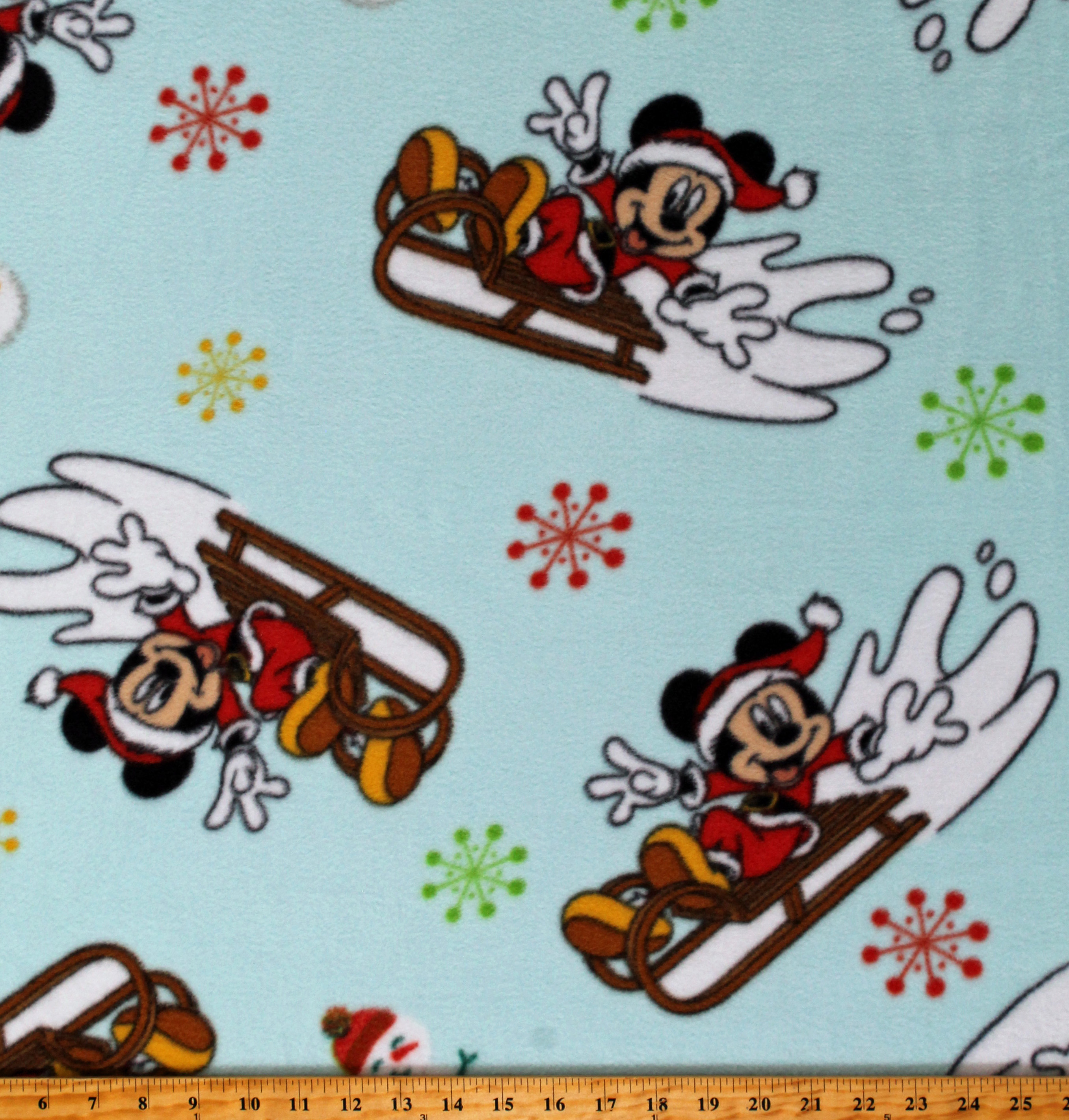 Fleece Mickey Mouse Sled Toss Sledding Snowflakes Snowman Snowmen