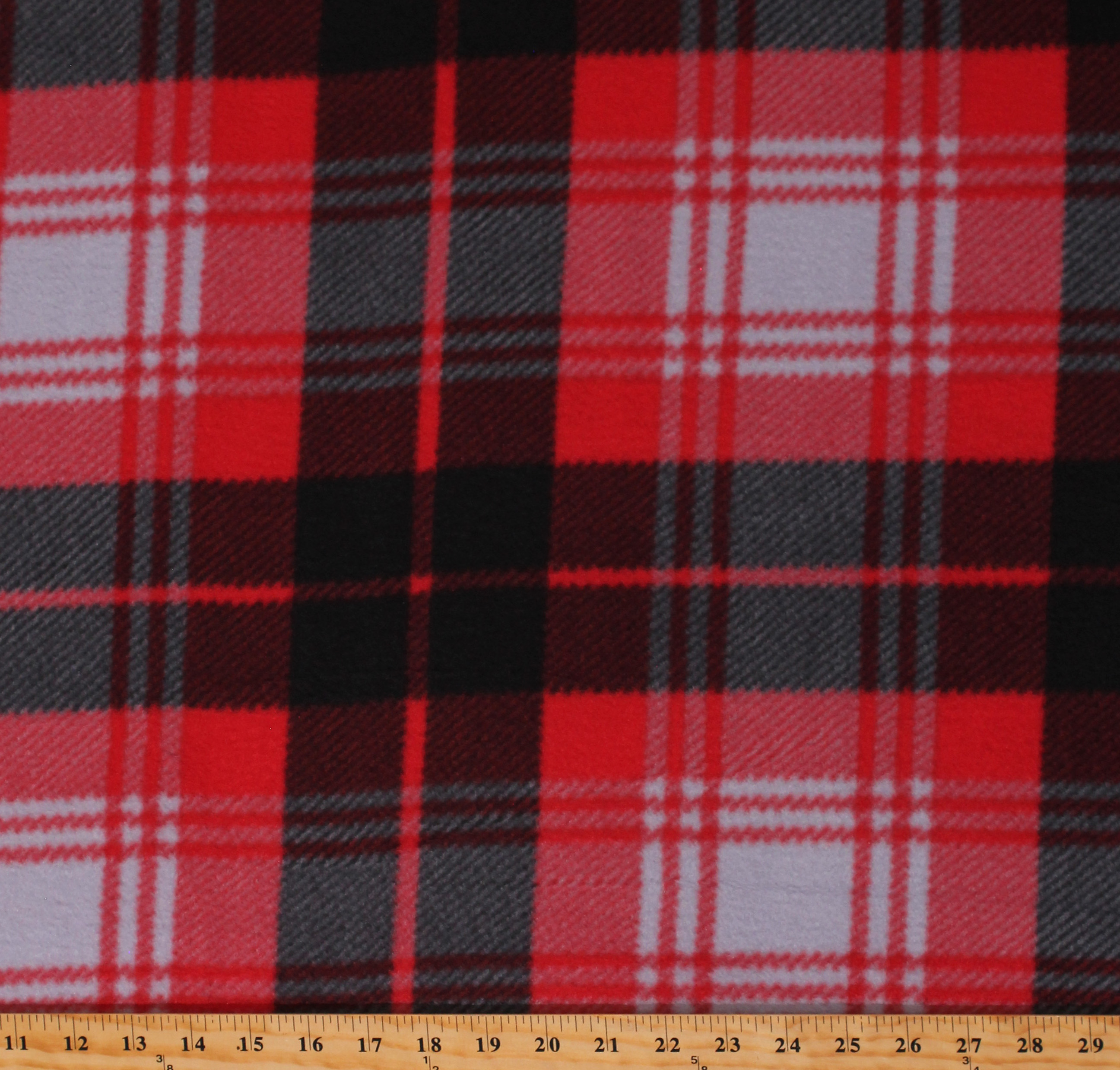 Fleece Plaid Red Black Gray Fleece Fabric Print by the Yard (DT3151MA