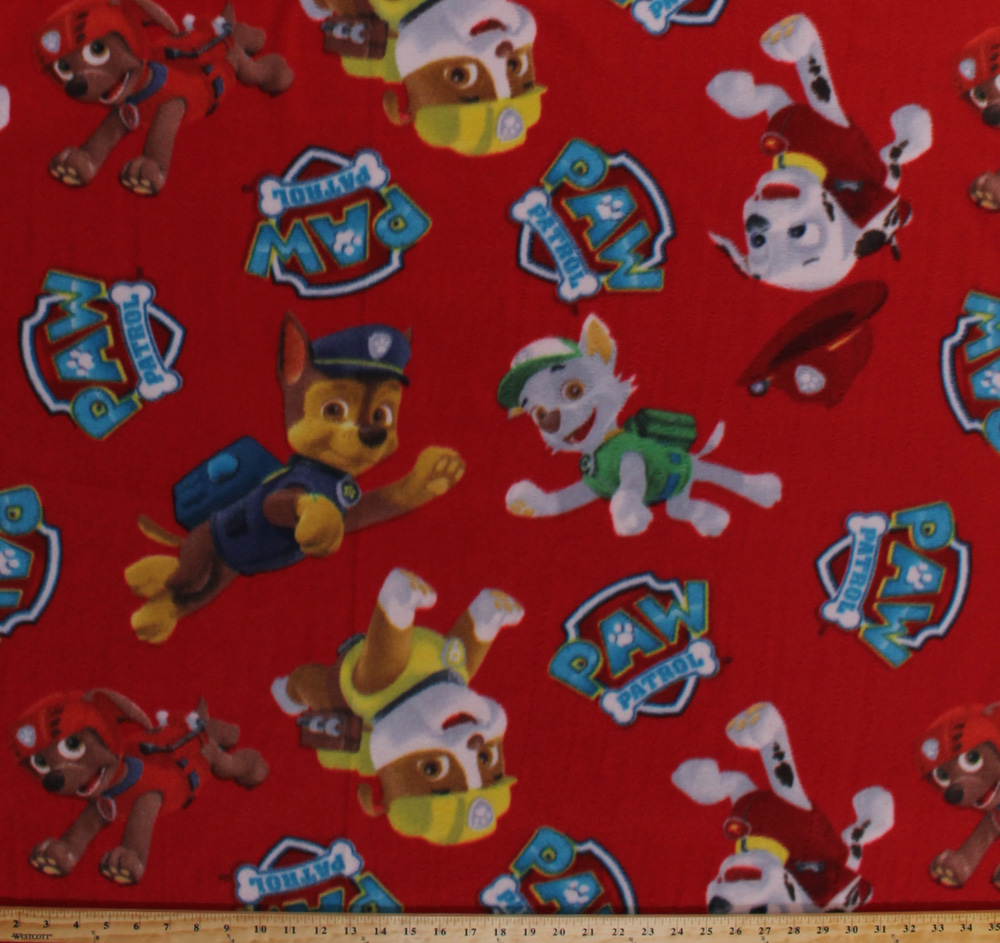 Fleece Paw Patrol Rescue Dogs Firefighters Puppy Puppies Red Kids Fleece Fabric Print by the