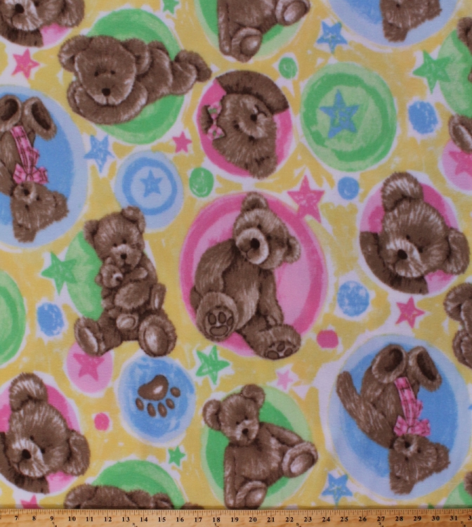 Fleece Boyd's Bears Teddy Bears Circles Stars on Yellow Kids Baby