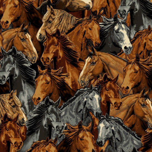Packed Horse Horses Running Stallion Steed Fleece Fabric Print by the