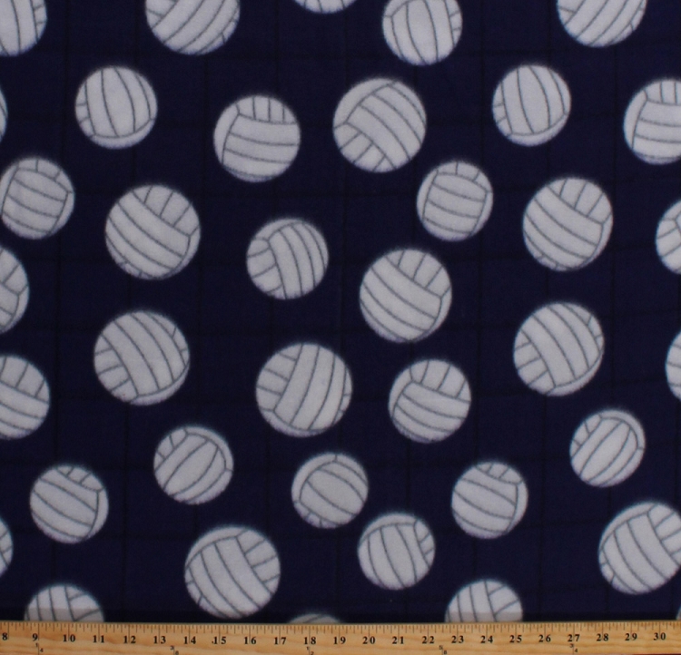 Fleece Volleyballs on Net Purple Sports Fleece Fabric Print by the Yard