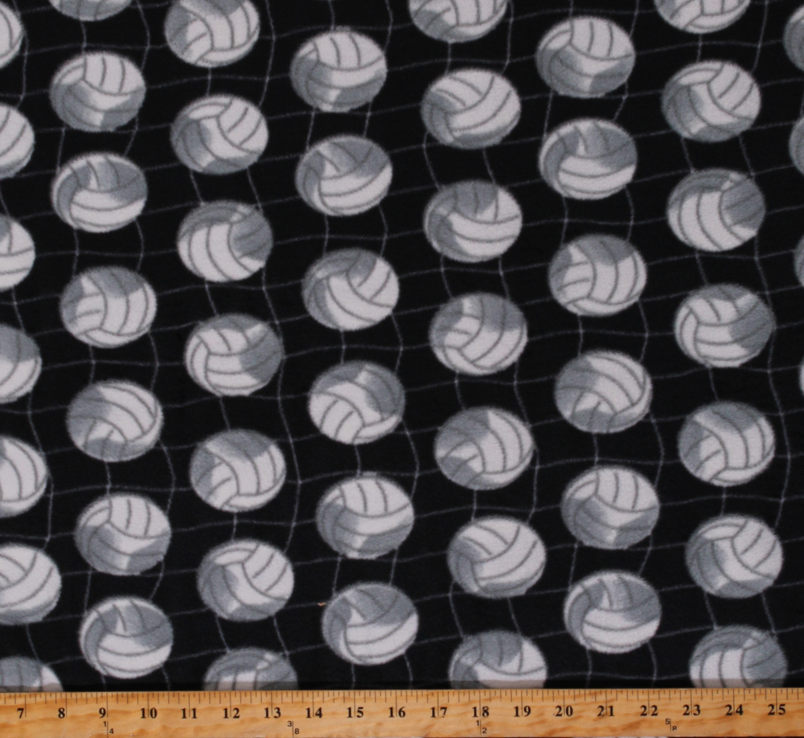 Fleece Volleyballs Volleyball Net Balls Allover on Black Sports Fleece