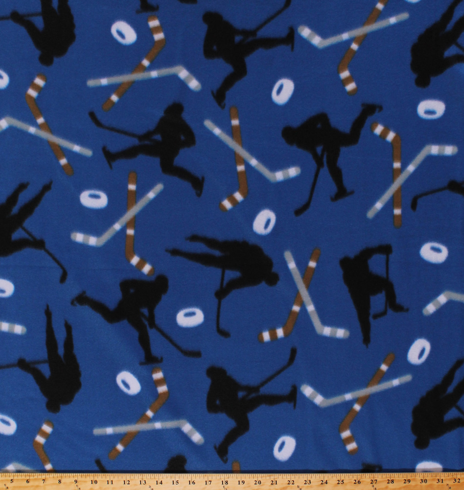 Fleece Hockey Players Hockey Sticks and Pucks on Blue Winter Sports