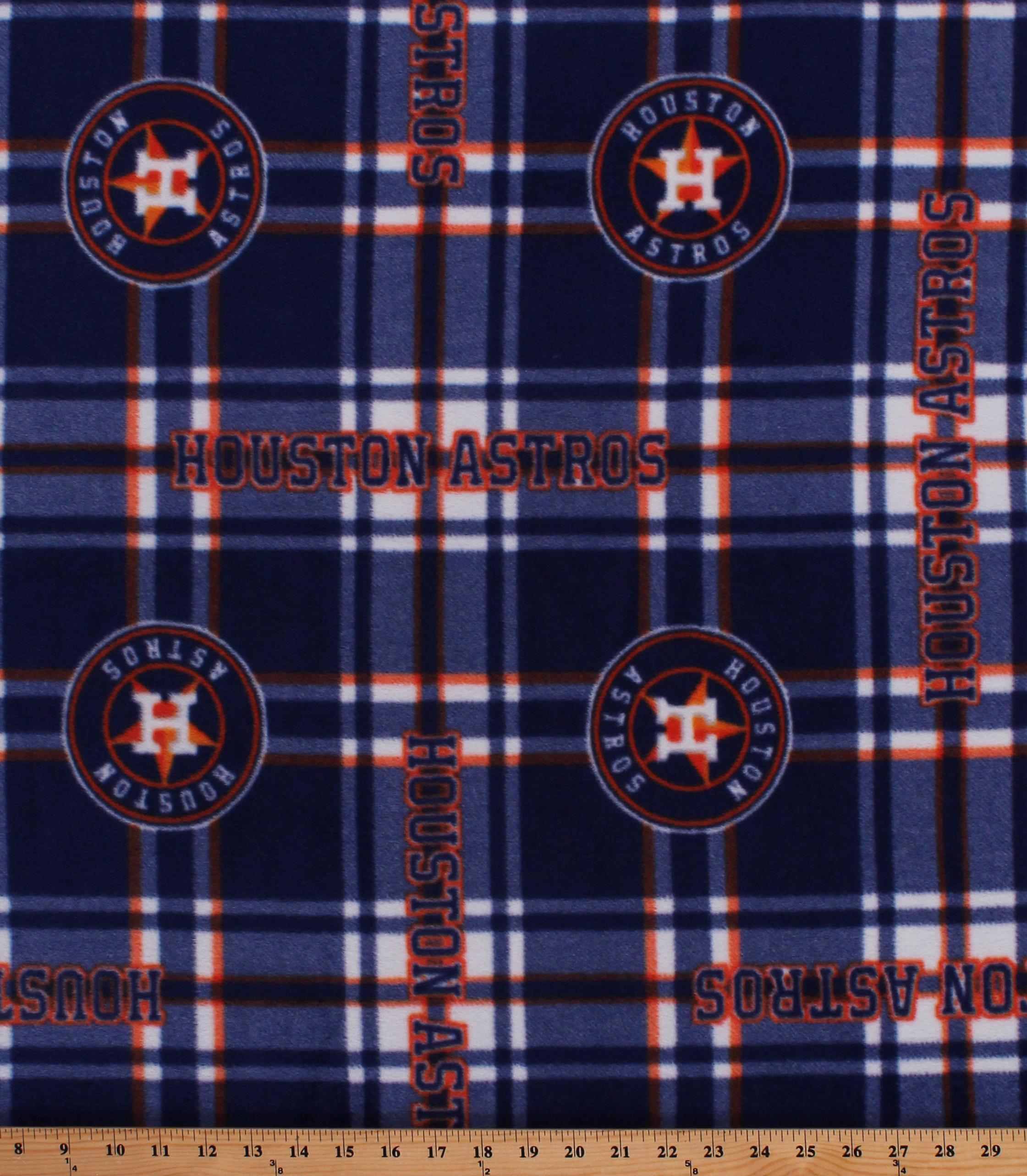 Fleece Houston Astros Navy Blue Plaid MLB Team Baseball Fleece Fabric