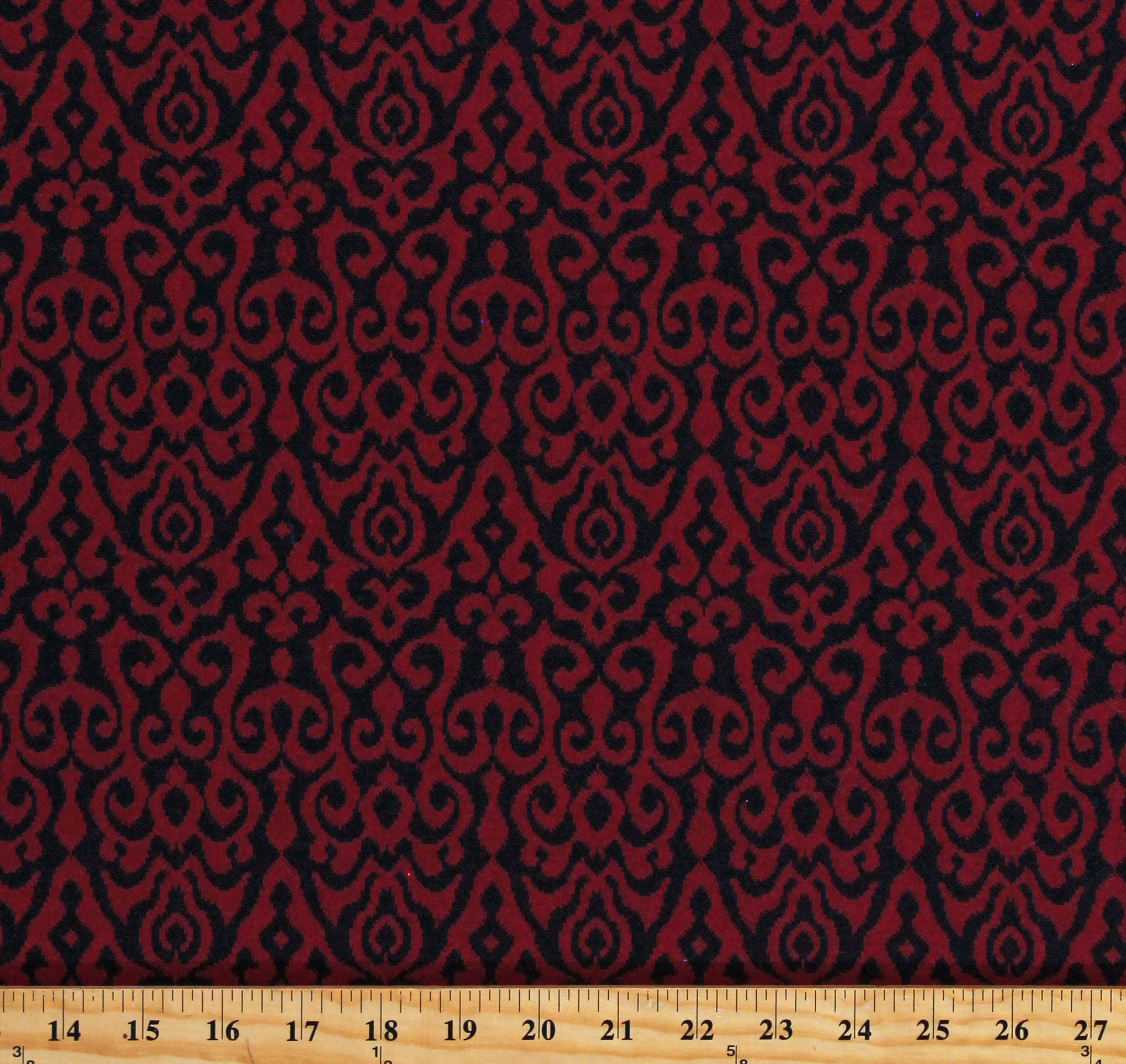 Seidra Wool Knit Red and Black Jacquard Soft Comfortable 58" Wide