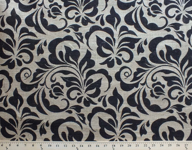 Burlap Damask Small Leaf 47" Jute Printed Burlap Fabric Print (47099