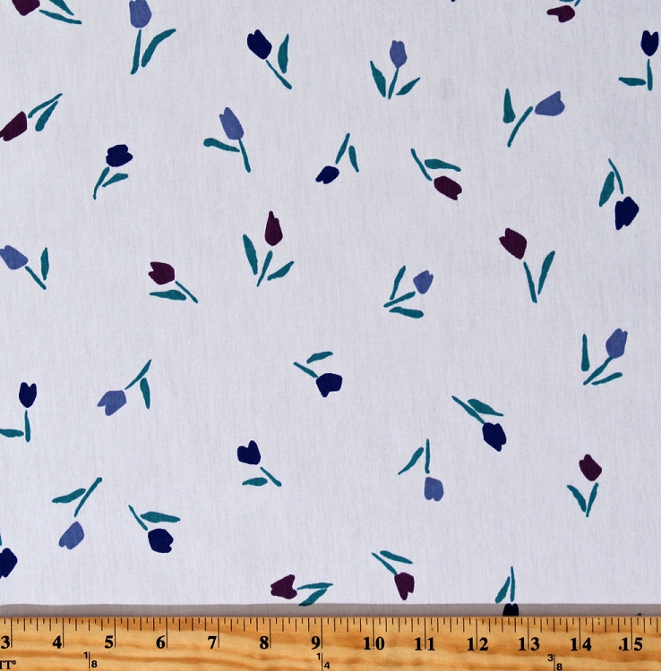 Scrubs Medical Tulips on White Scrub Poly Cotton Blend Limited Fabric