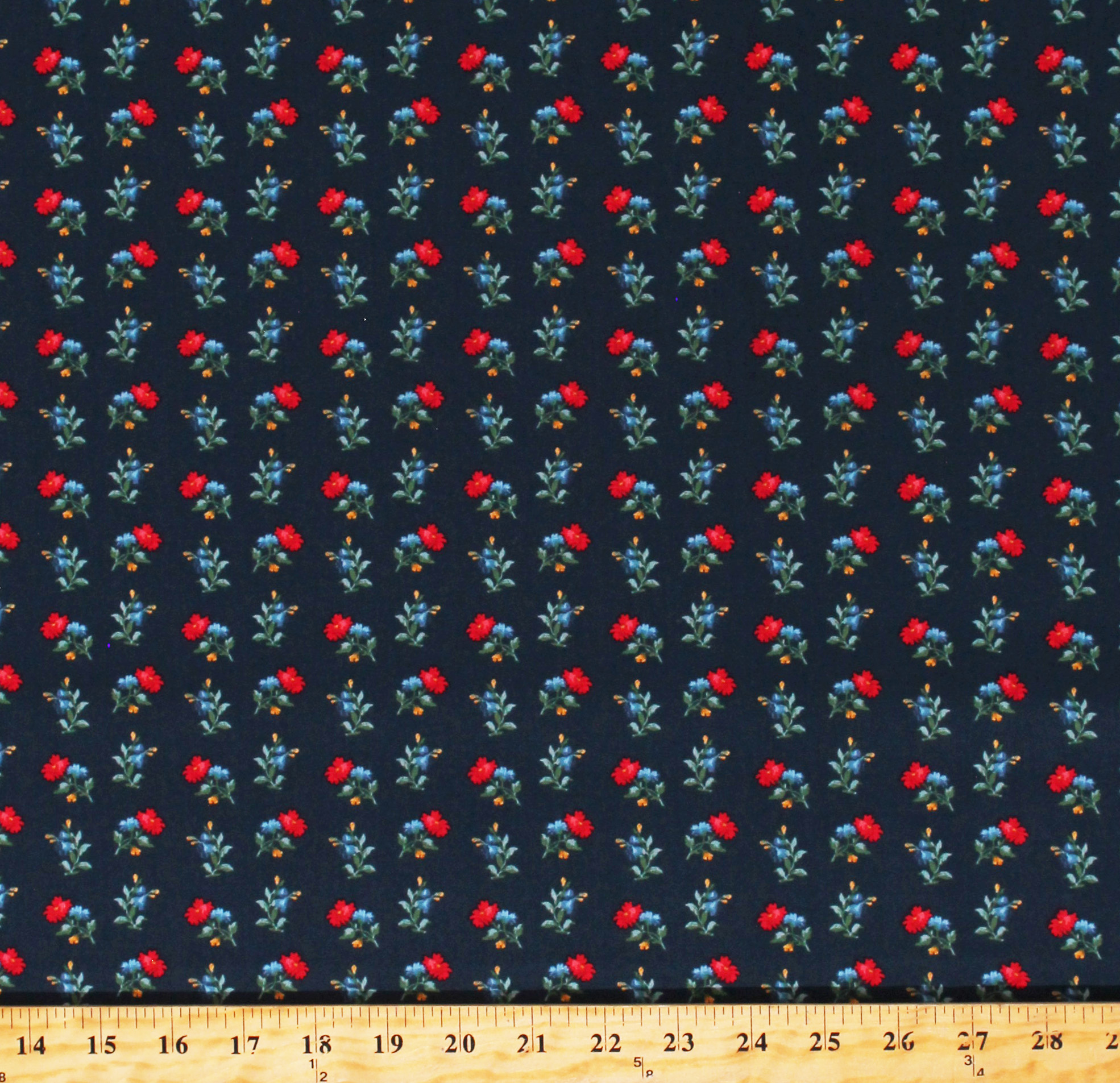 Cotton Flowers Red and Blue Floral on Navy Camilla Whistler Studios