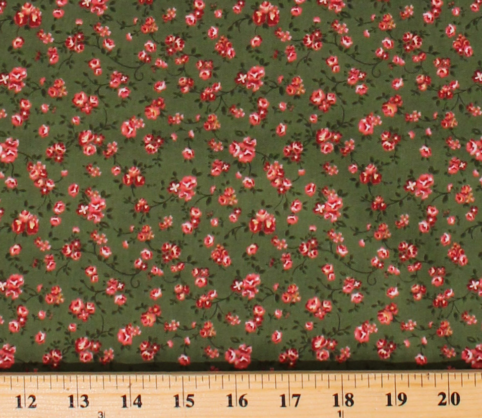 Cotton Floral Tiny Small Pink Flowers Blossoms Dutch Spring Green