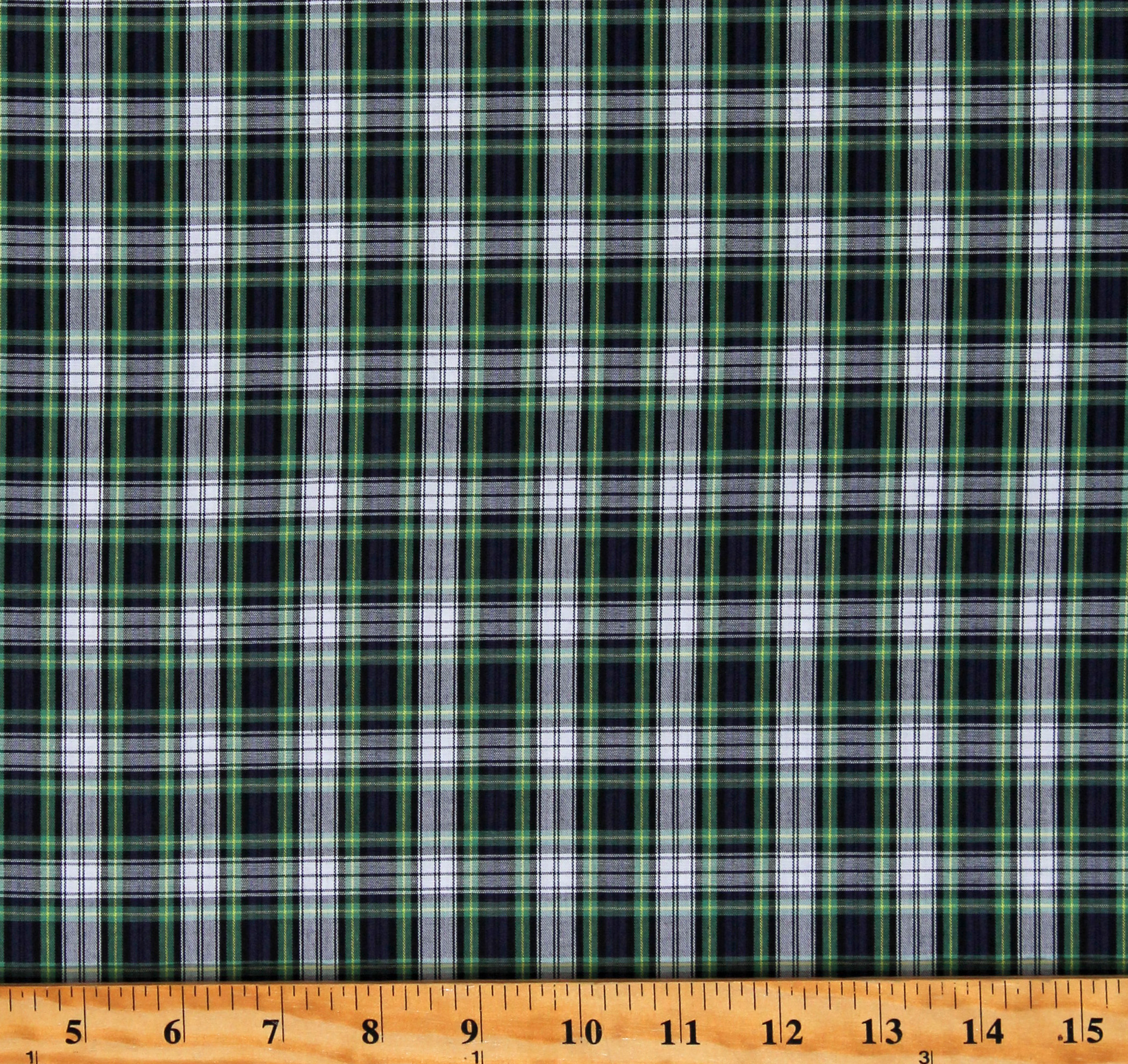 Cotton Sevenberry Classic Plaids White Blue Green Plaid Squares Cotton