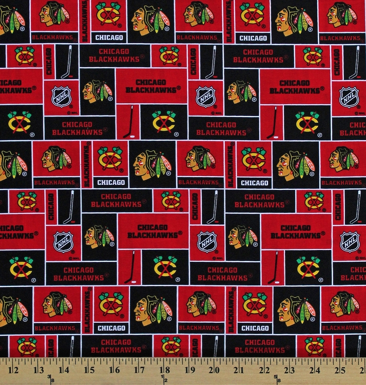 Cotton Chicago Blackhawks Block NHL Hockey Sports Team Cotton Fabric