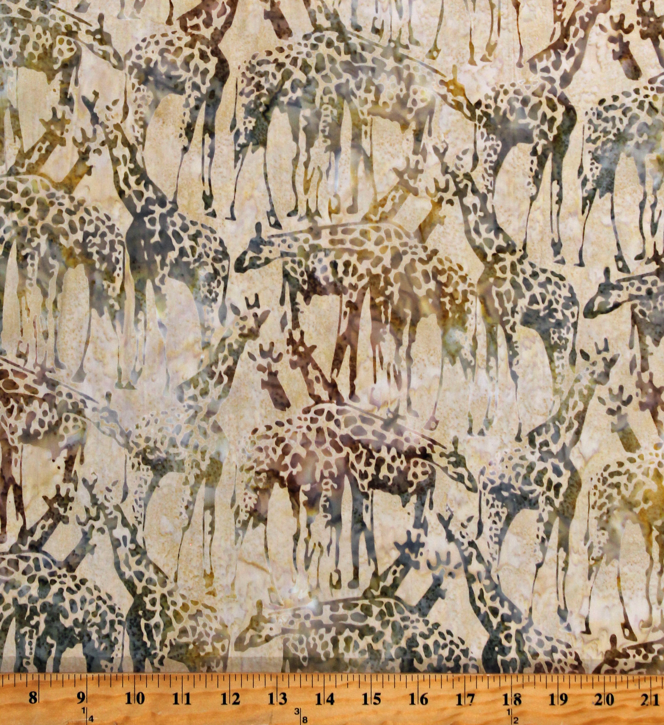 Cotton Batiks On the Wild Side Giraffes Safari African Animals Tan