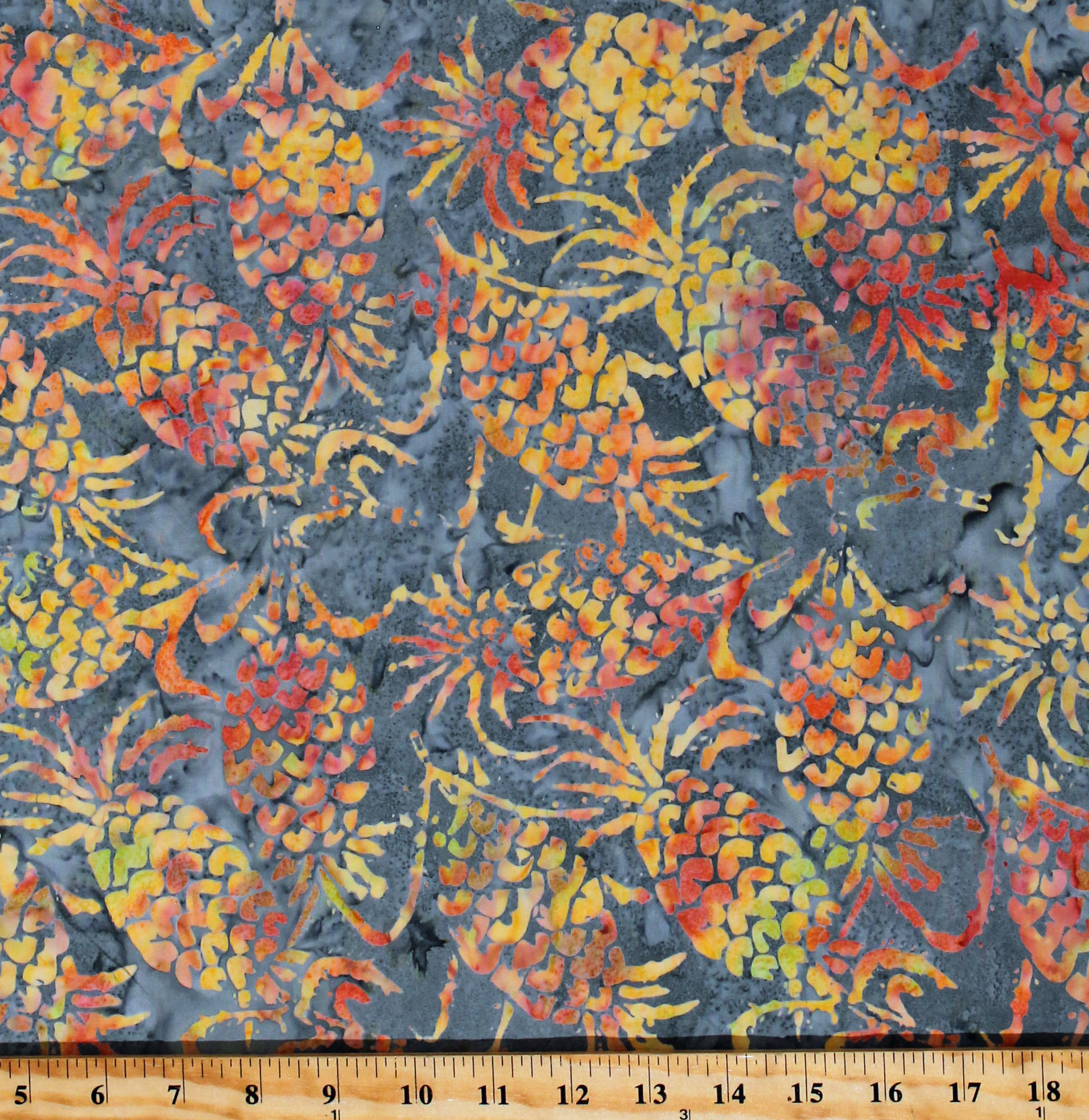 Cotton Batik Pineapples Evergreen Bali Hawaii Fruit Gray Cotton Batik